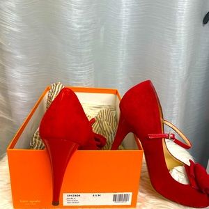 Kate spade Gorgeous  Darla  Lipstick 💄 Red suede heeled shoes. Ankle strap .